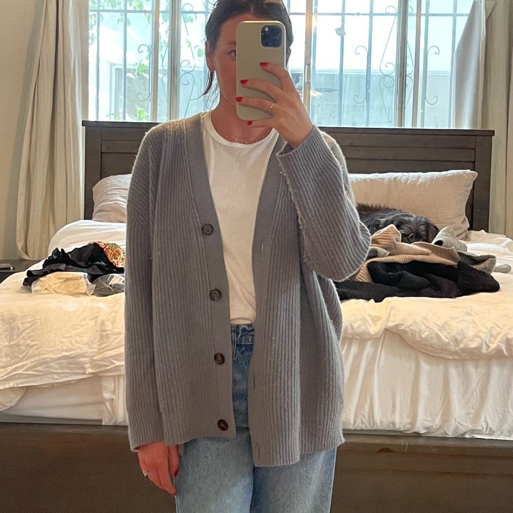Jenni Kayne cashmere cocoon cardigan, dusty blue size XS